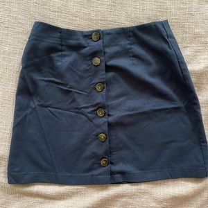 High waist navy blue button down skirt